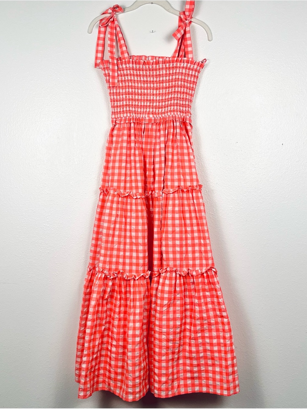 Tuckernuck Pomander Small Neon Pink Gingham Tiered Smocked Nellie Midi Dress - Picture 3 of 7
